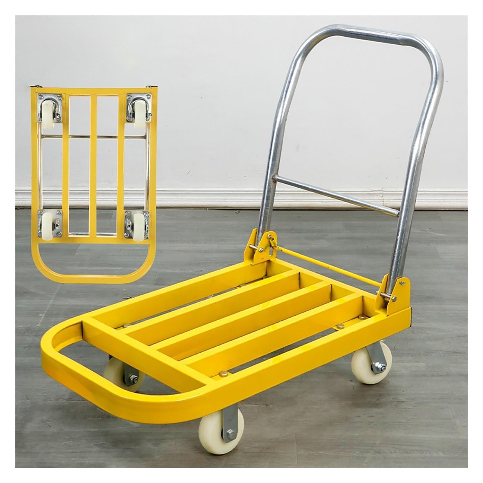 Carrello con piattaforma mobile a pianale pieghevole, carrello di servizio con ruote e maniglia (100 x 60 cm)