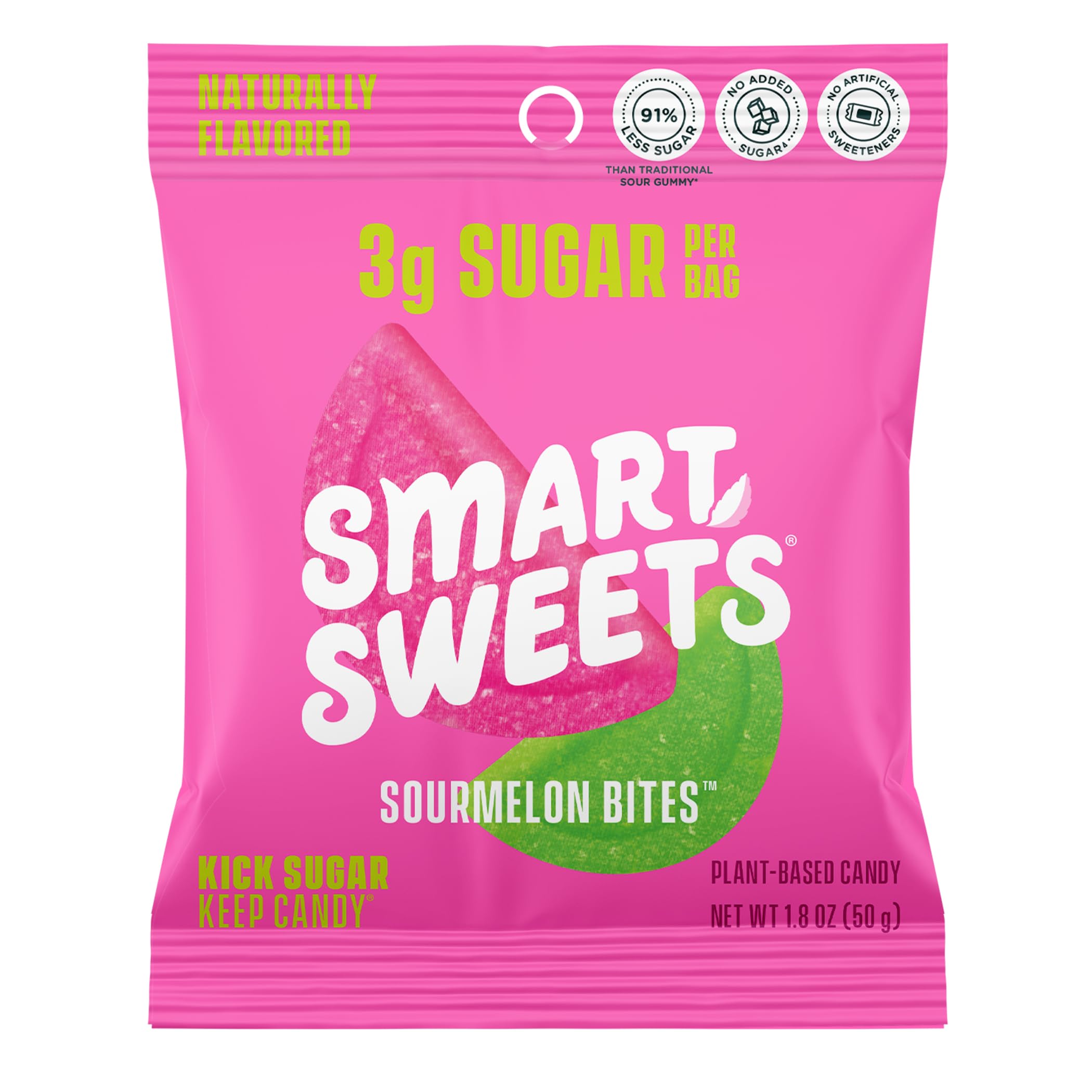 SmartSweets Sourmelon bites, Low Sugar Gummy Candy (3g), Low Calorie (130), Gluten-Free -1.8oz (Pack of 12) Packaging may vary