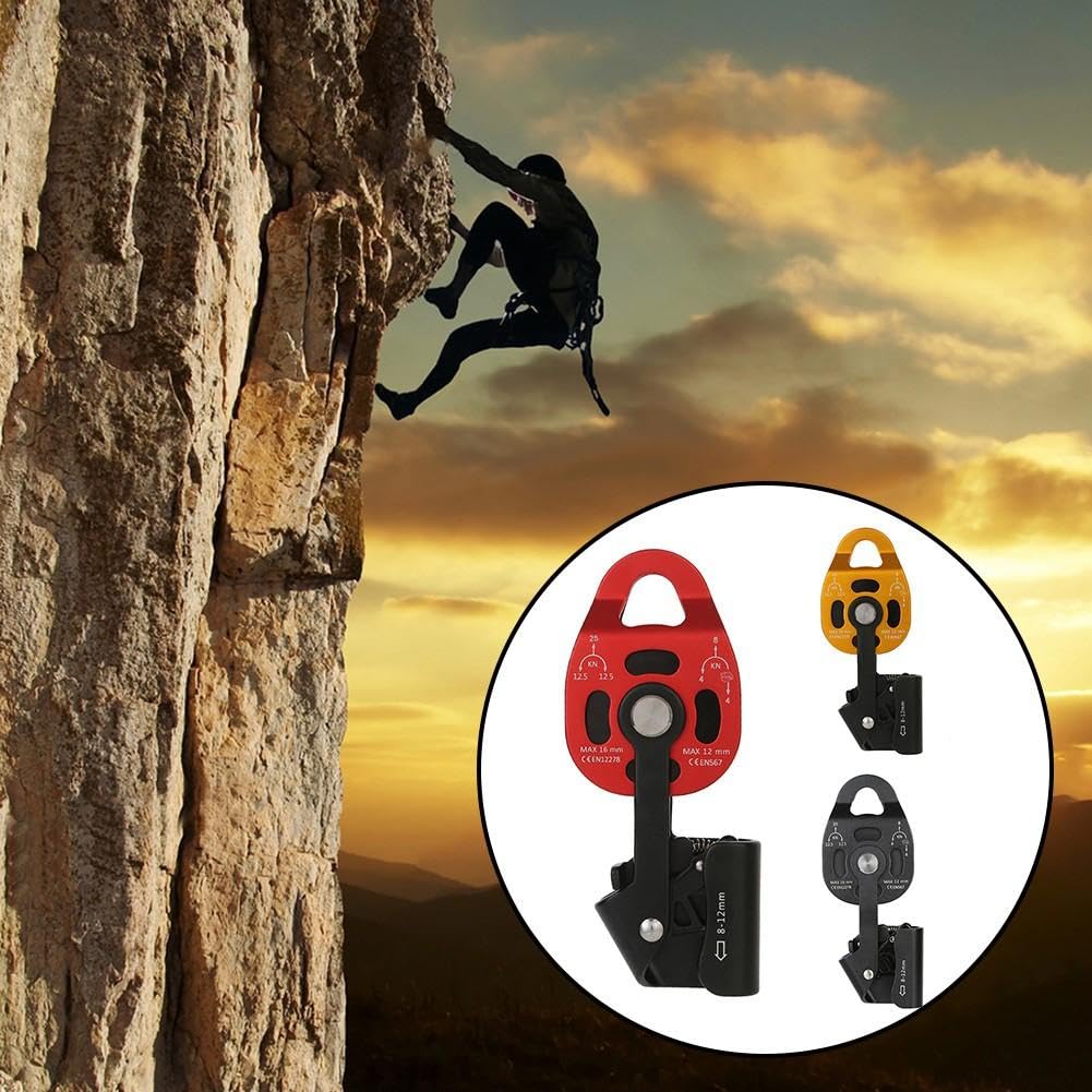 Carrucola Unidirezionale Alluminio 25KN per Sollevamento | Lega alluminio leggera, carico statico 25KN, design concavo scorrevole, corde 8-12mm, uso esterno(Golden)