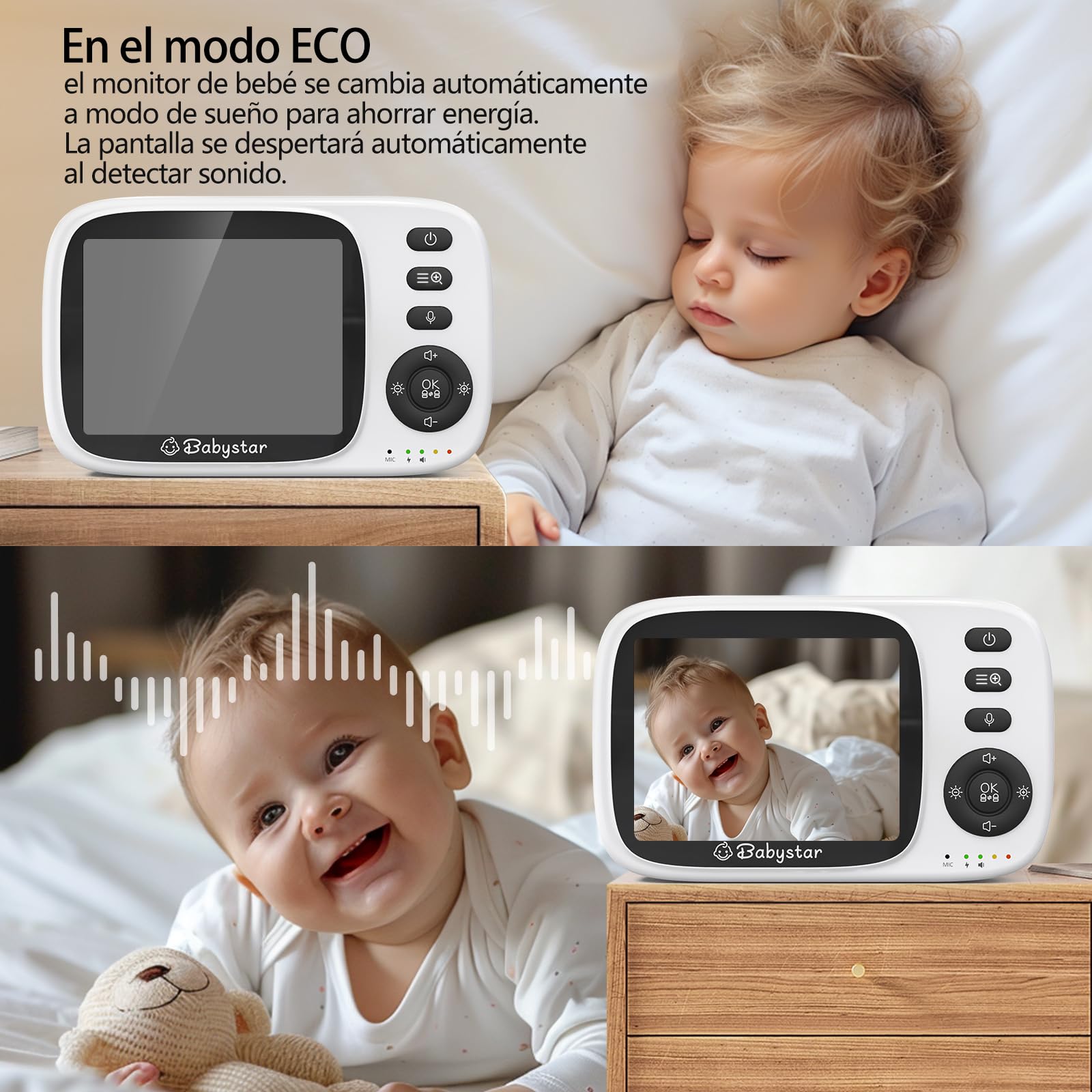 Babystar Vigilabebés con Cámara, Camera Vigilancia Bebe con LCD 3.2",VOX,Zoom 2X,visión Nocturna, lulabies, Monitoreo de Temperatura, sin WiFi,Comunicación Bidirecciona Escucha Bebes