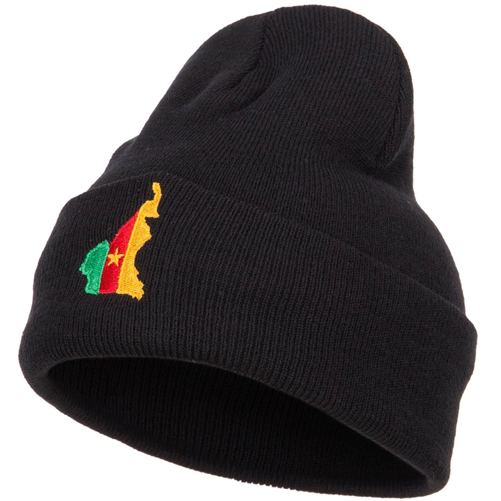 e4Hats.com Cameroon Flag Map Embroidered Long Beanie - Black OSFM