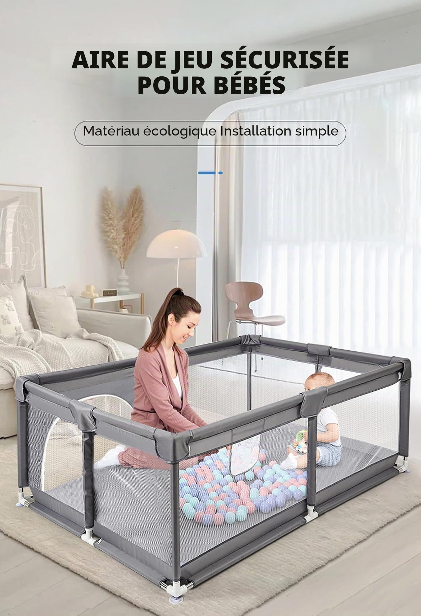 Parc Bebe, Enfants Intérieur, Grand Parc Bebe Modulable, Centre d'activités pour Nourrissons Aire de Jeux avec Éponge Anti-collision (1.8 * 2.0M)