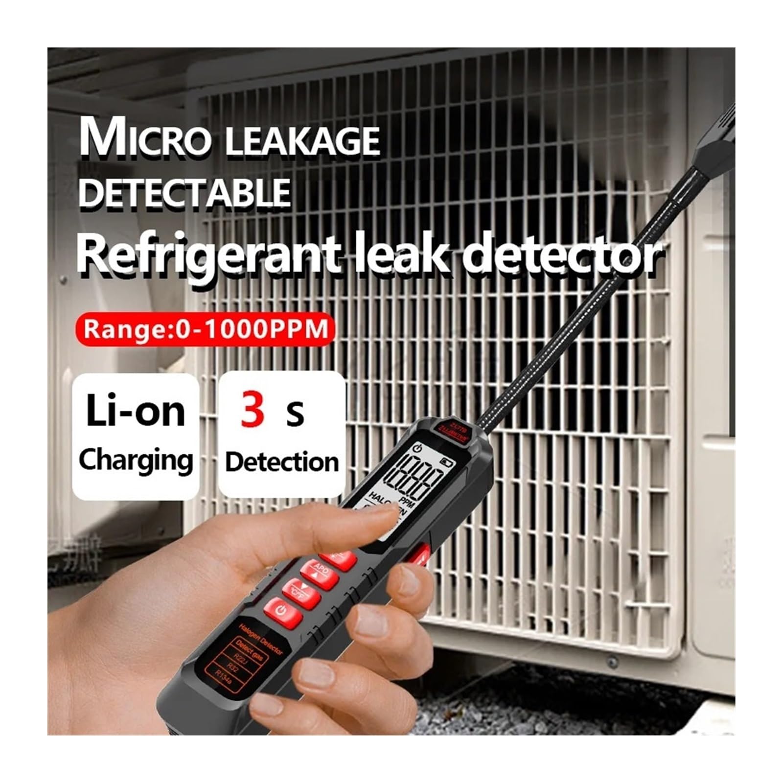 Detektor gazu Detektor wycieku freonu o wysokiej czułości halogenu R22 R410A R134A R1234YF Gaz chłodniczy Tester klimatyzacji HVAC do pracy i domu(GL77A)