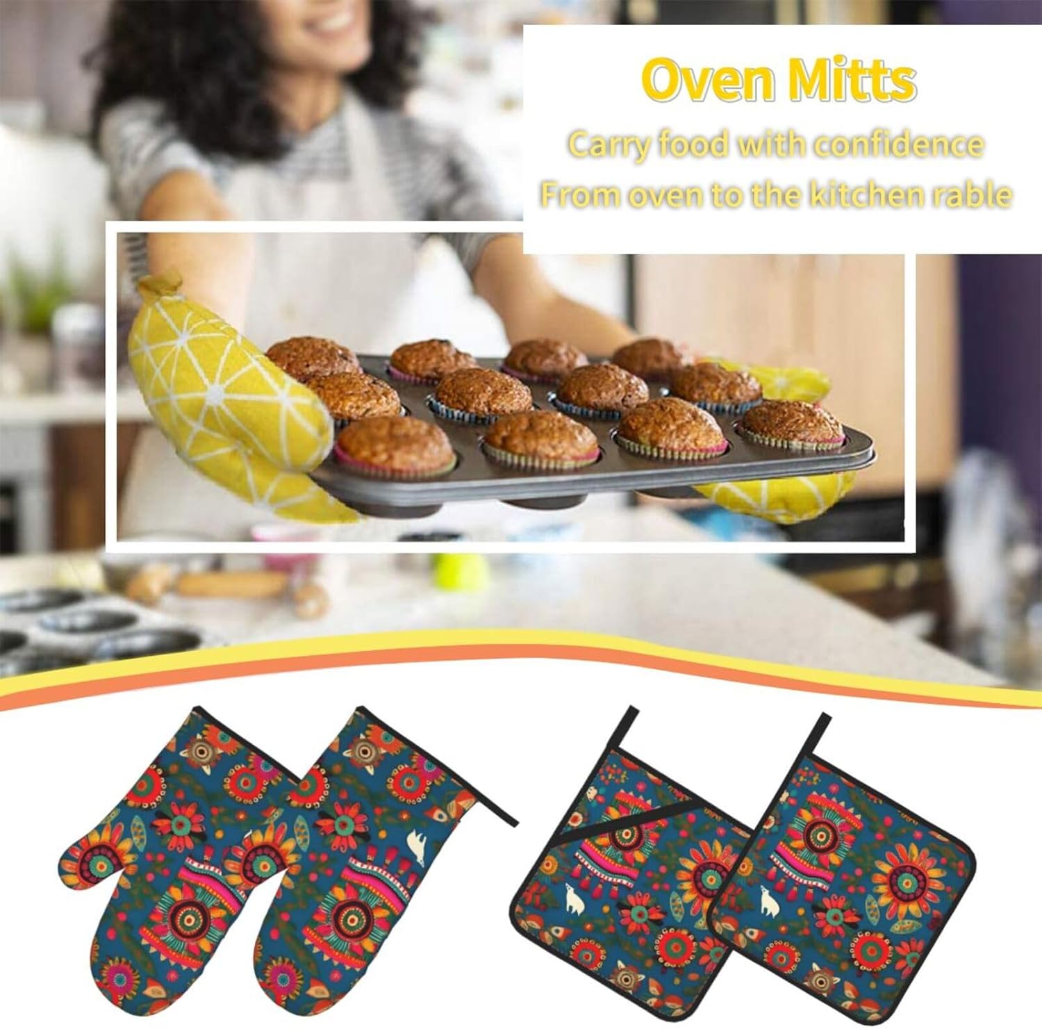 Mexican Folk Art Boho Kitchen baking four piece set, fit for cooking and baking, oven, microwave, and outdoor barbecue