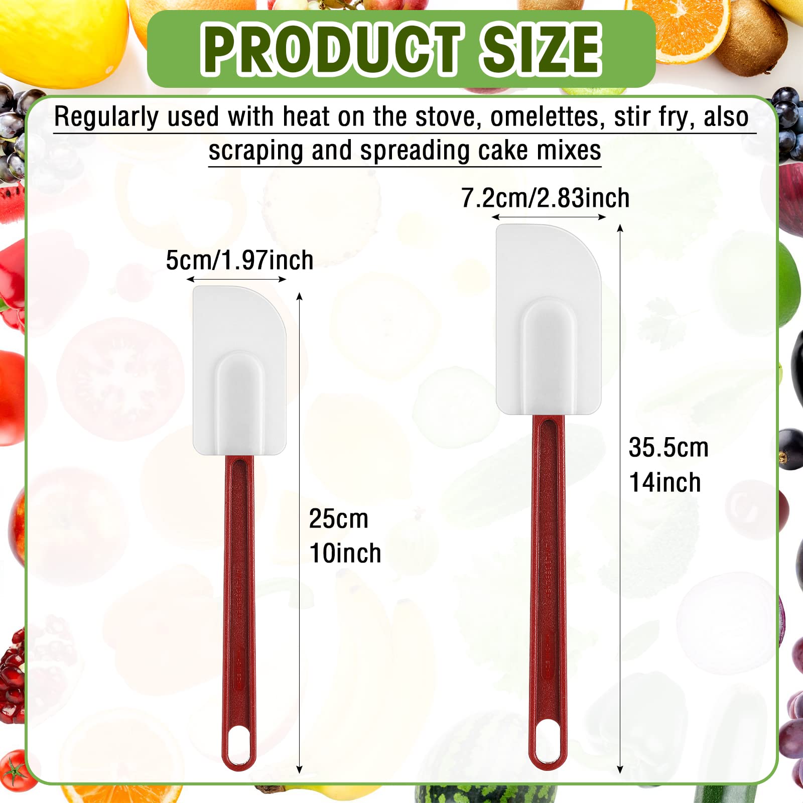 Lounsweer 2 Pcs Heat Resistant Rubber Spatula 10 Inch 14 Inch Commercial Silicone Spatula Scraper Set for Kitchen Use Cooking Silicone Cooking Utensils Sets