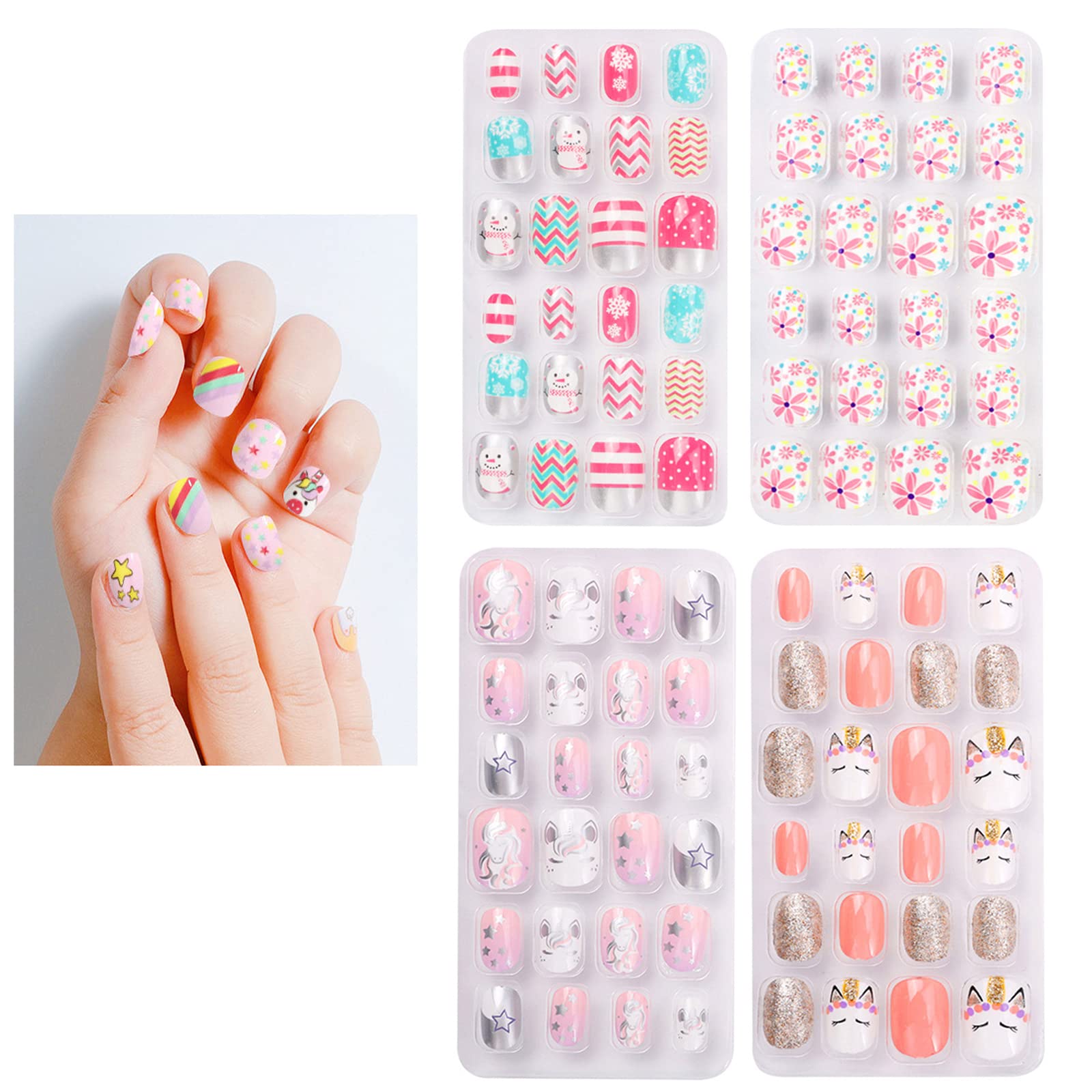 Ywhalep 96 Pieces Kids Stick on Fake Nails for Girls, Artificial Kids Press on Nails Full Cover Short False Nails Children Nails Lovely Gift for Children Nail Decoration