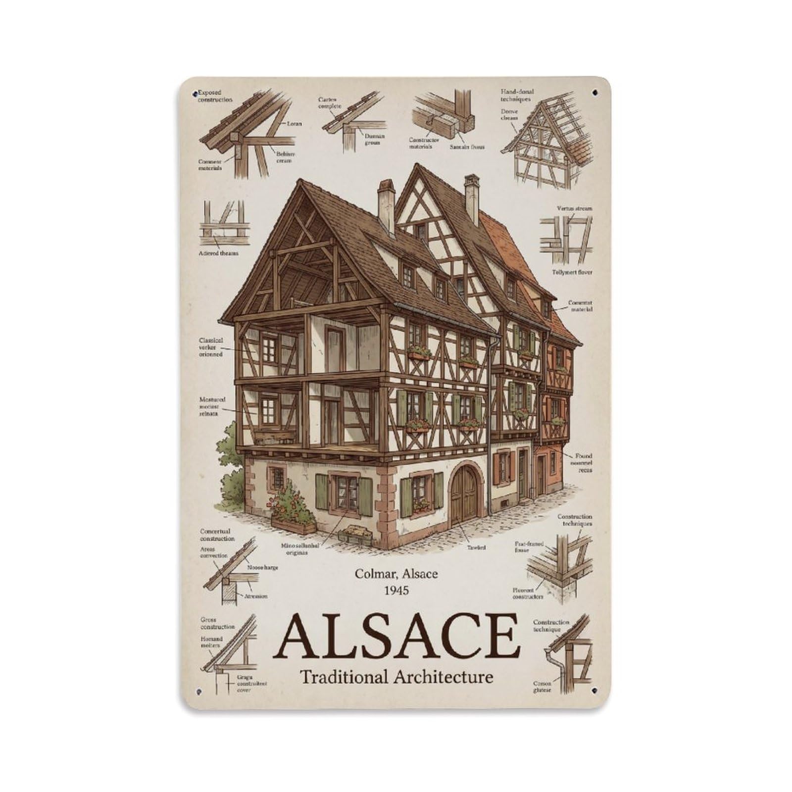 Gead 8X12inch Style Vintage Travel France Architecture Metal Tin Sign