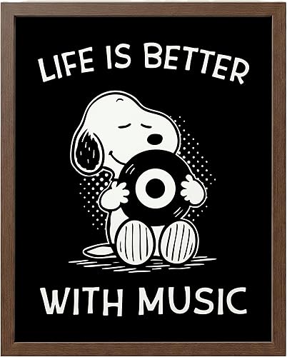 Miniatura 12 de Arte de pared "La vida es mejor con música" – Cartel de perro de dibujos animados sin marco de 8x10 – Arte divertido e inspirador para dormitorio