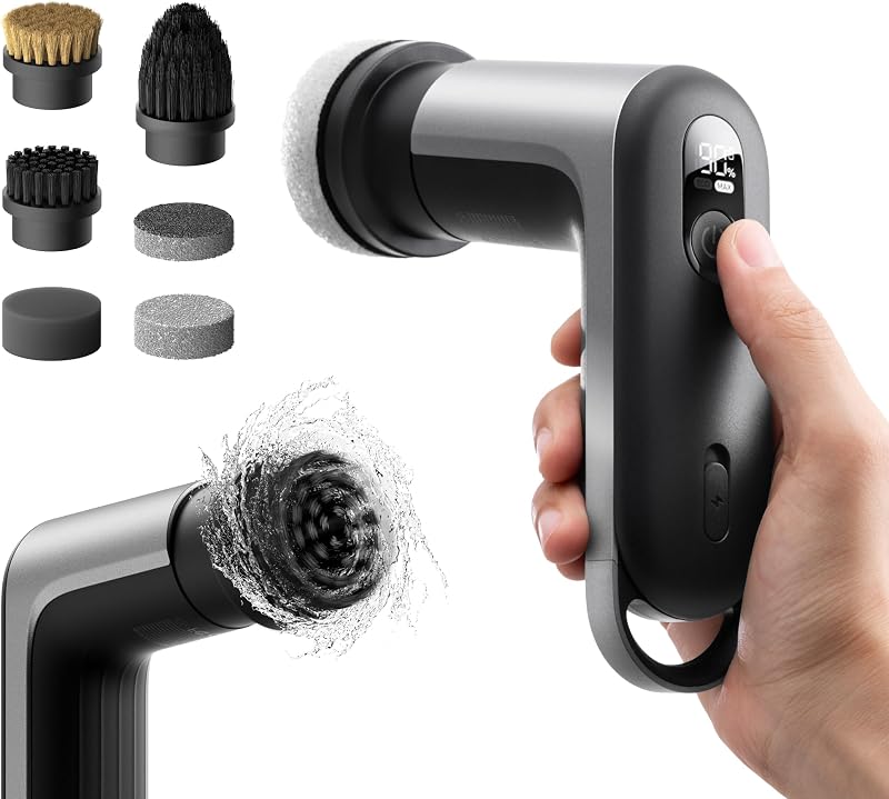 Grip™ Cordless Electric Spin Scrubber, IPX7 Waterproof, 6 Brush Heads | Lightweight at 0.65 lb, Powerful Cleaning Scrubber, for Bathroom, Kitchen, Tile, Shower