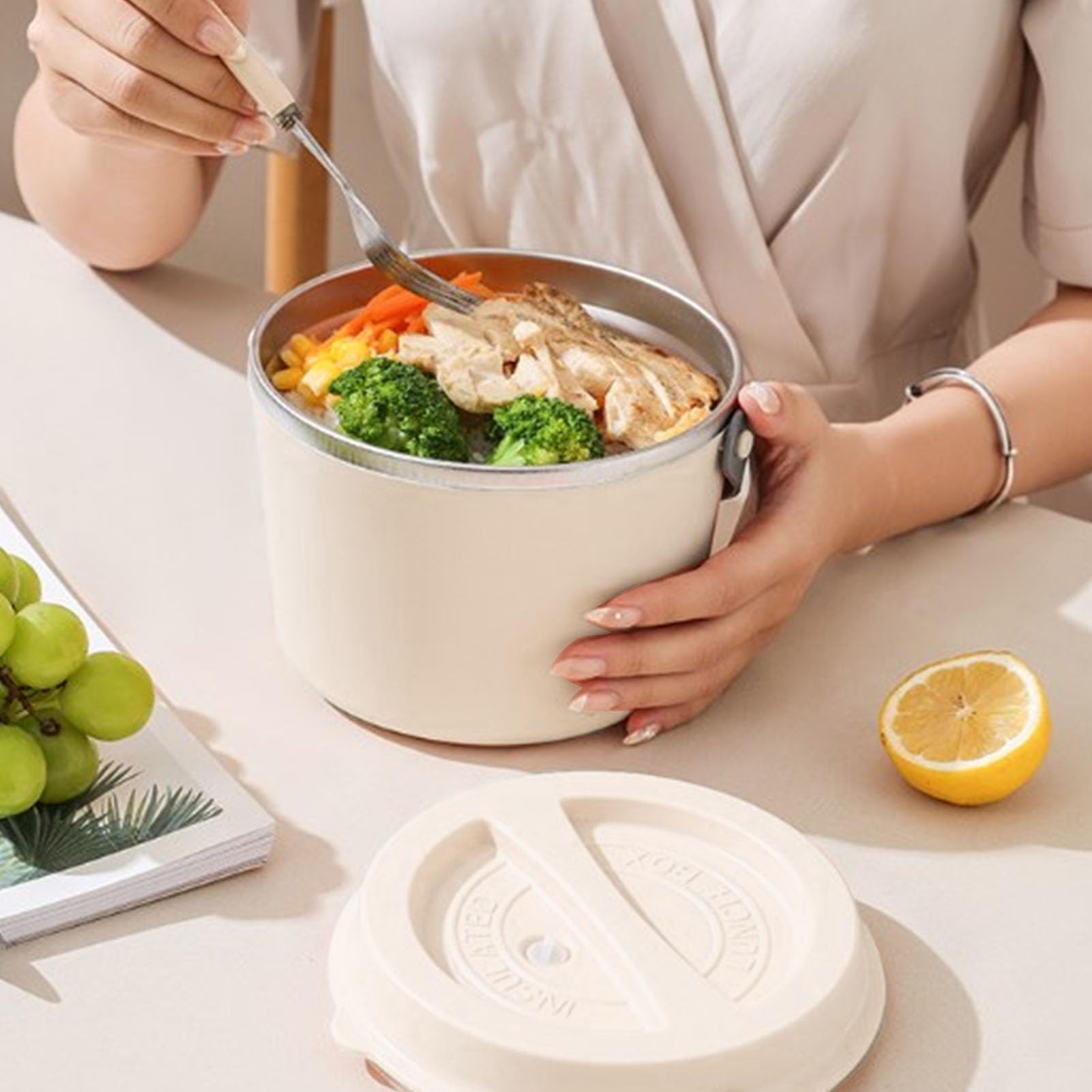 Ejoyous Lunch Box Elettrico per Auto, Lunch Box Riscaldato in Acciaio Inossidabile 304 per Auto, 1.2L 48W 158°F 360° Scaldavivande Portatile Lavabile con Riscaldamento Anche per Studenti di Lavoro
