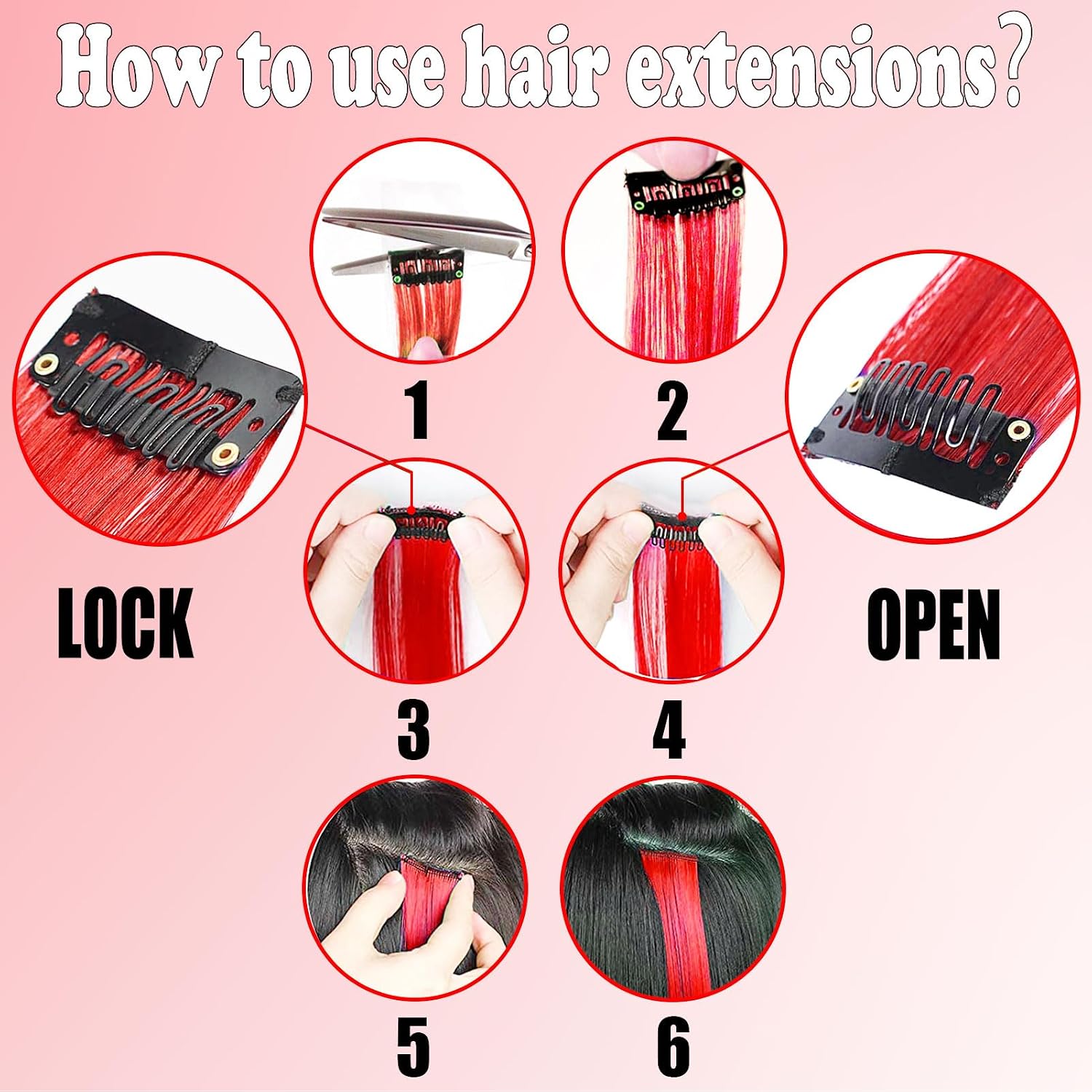12 PCS Red White Blue Clip-In Straight Hair Extensions Set 22 Inch image 4