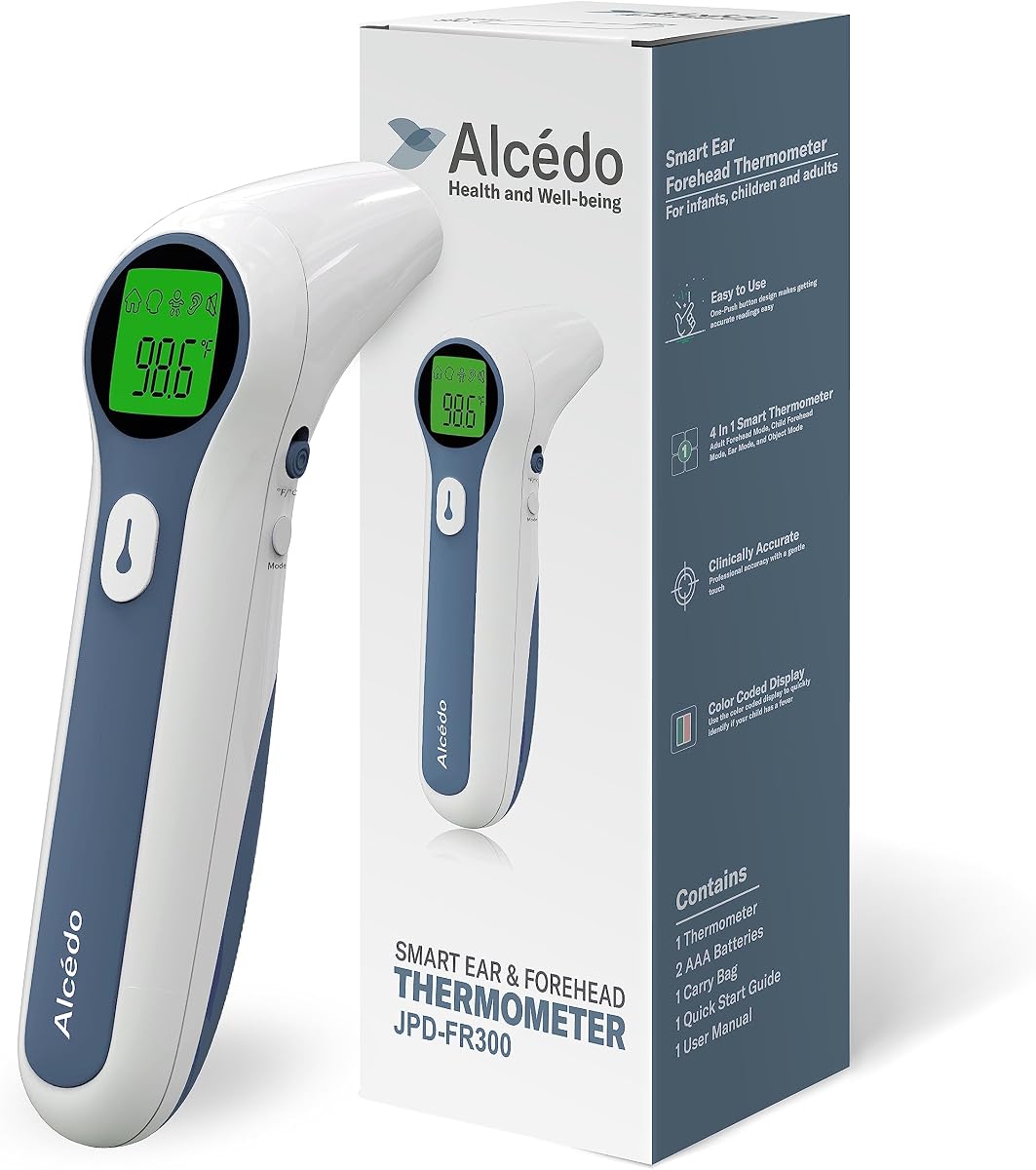 Forehead and Ear Thermometer for Adults, Kids, and Baby | Touchless, Instant Read, Medical Grade, Accurate Digital Infrared Thermometer, Pouch & Batteries Included