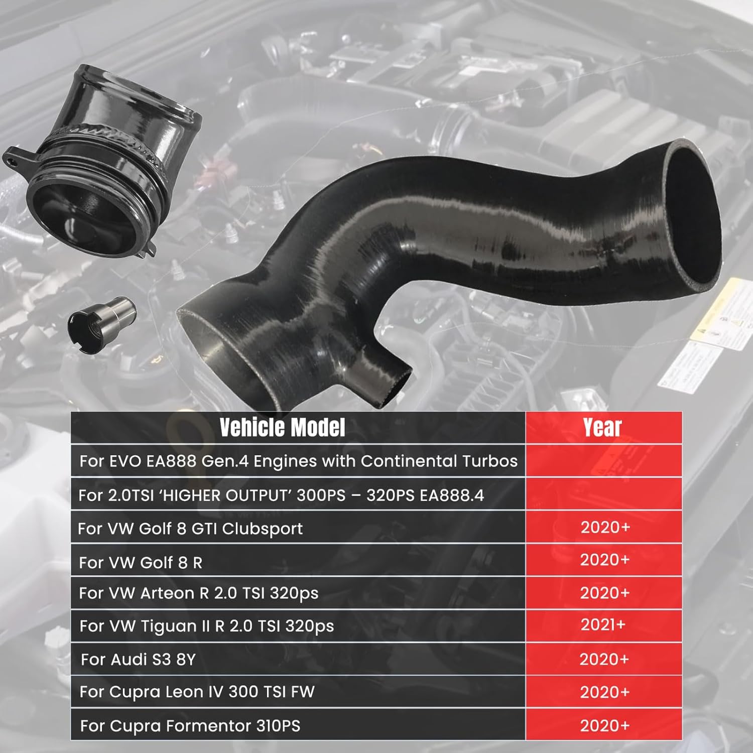 Turbo Inlet Elbow Intake Hose Kit for VW Golf MK8 R GTI Clubsport/for Audi S3 8Y, Silicone + Aluminum Upgrade