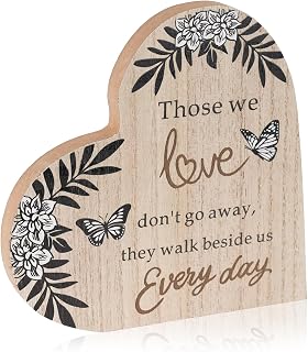 DECSPAS Sympathy Gift Memorial Wooden Heart for Loss of Loved One Remembrance Bereavement Sign , Grieving Decorative Plaque Gift for Loss of Deceased Father Mother Son Brother Condolence (Butterfly Floral)