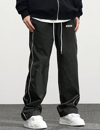 FCOOLYEET Men Track Pants Y2k Lightweight Drawstring Sweatpants Baggy Parachute Pants Streetwear