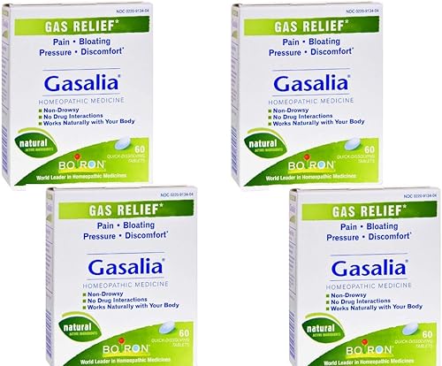 Boiron Gasalia Gas Relief - Homeopático - Alivia temporalmente la hinchazón, la presión y el dolor asociados con los gases - 60 tabletas (paquete de