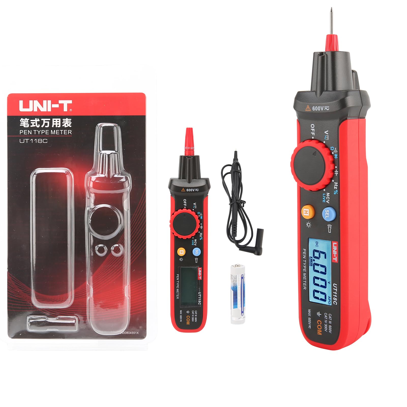 UNI-T UT118C - Multímetro digital True RMS Digital 6000 recuentos AC/DC Voltaje Resistencia Capacidad Frecuencia Diodo EF NCV Multitester