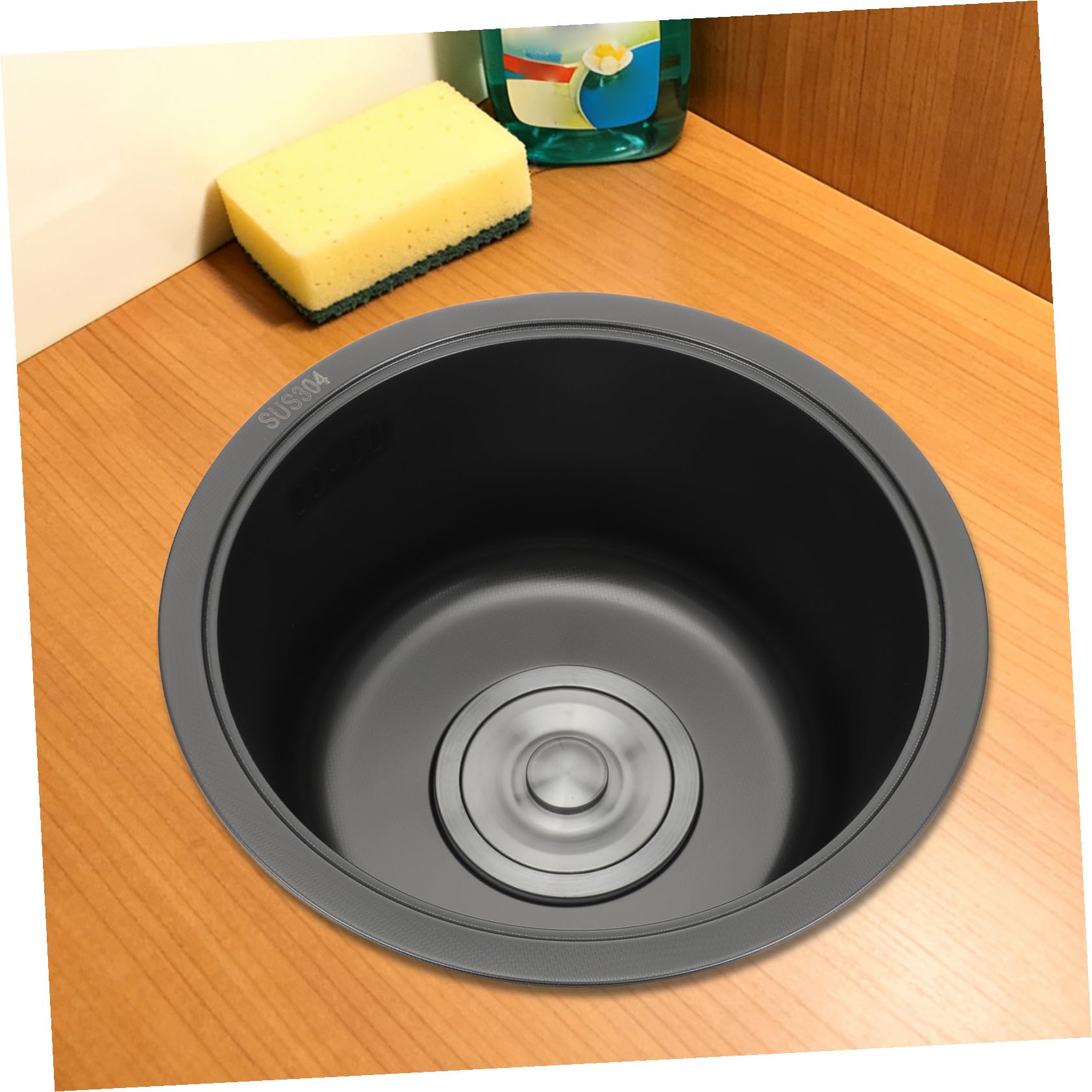 Alipis Fregadero Mini Tamaño 30x28x17 Cm de Acero Inoxidable 304 Redondo con Kit de Desagüe y Doble Instalación Flexible para Cocina Exterior y Camper
