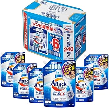 Amazon | アタック抗菌EX 洗濯洗剤 詰替え 1kg 1000g x 6 個入り