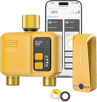 WiFi Water Timer 2 Outlet Garden, Brass Inlet & Outlet