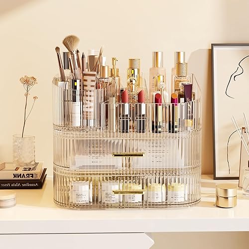 Miniatura 2 de Organizador de maquillaje con cajones y soporte giratorio de 360, almacenamiento de cosméticos de gran capacidad para tocador, cuidado de la piel,