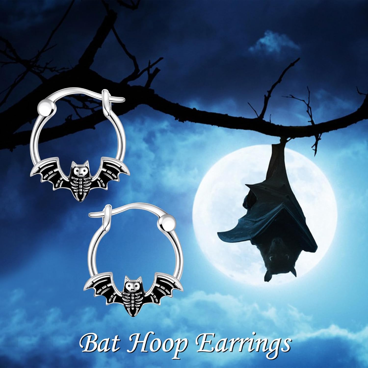 Bat Earrings 925 Sterling Silver Bat Hoop Earrings Gothic Jewelry for Women