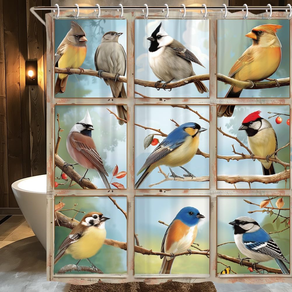 Bird Shower Curtain Farmhouse Shower Curtains for Bathroom Rustic Window Hummingbirds Shower Curtain Set with 12 Hooks Waterproof Polyester Fabric 72"x 72"
