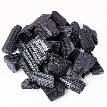 Black Tourmaline Crystals, 1 lb Crystals and Healing Stones 1-2 inch Large Raw Crystals for Protection, Tumbling, Cabbing, Polishing, Fountain Rocks, Home Decoration