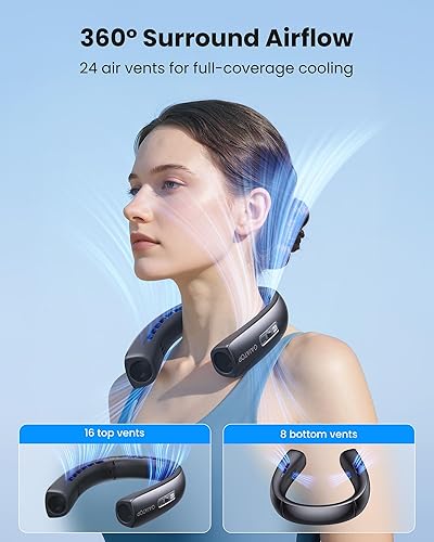 Miniatura 3 de Gaiatop Ventilador de cuello portátil, flujo de aire turbo de refrigeración envolvente de 360, 0 a 100 velocidades, hasta 12.5 horas de duración