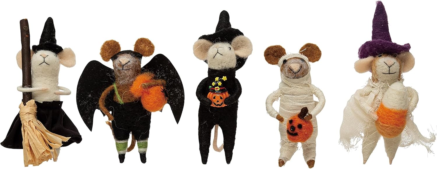 5"H - 6"H Wool Felt Mouse in Costume, 5 Styles