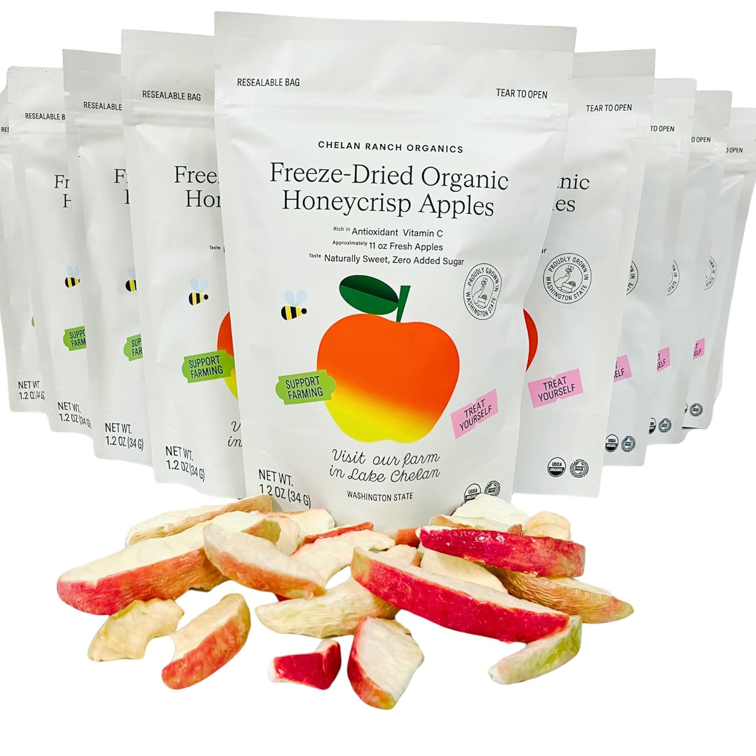 Chelan Ranch Organics Freeze-Dried Organic Honeycrisp Apples, Non-GMO & Vegan, 1.2 Ounce Bag (3-Pack)