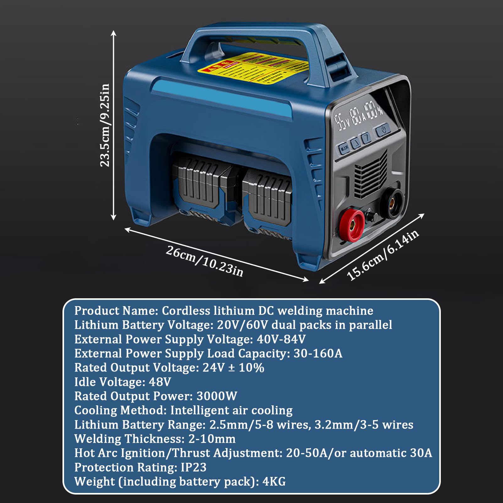 Saldatrice alimentata a batteria con display LED, inverter IGBT digitale, saldatura a bastone portatile e nucleo di flusso, include 2 batterie