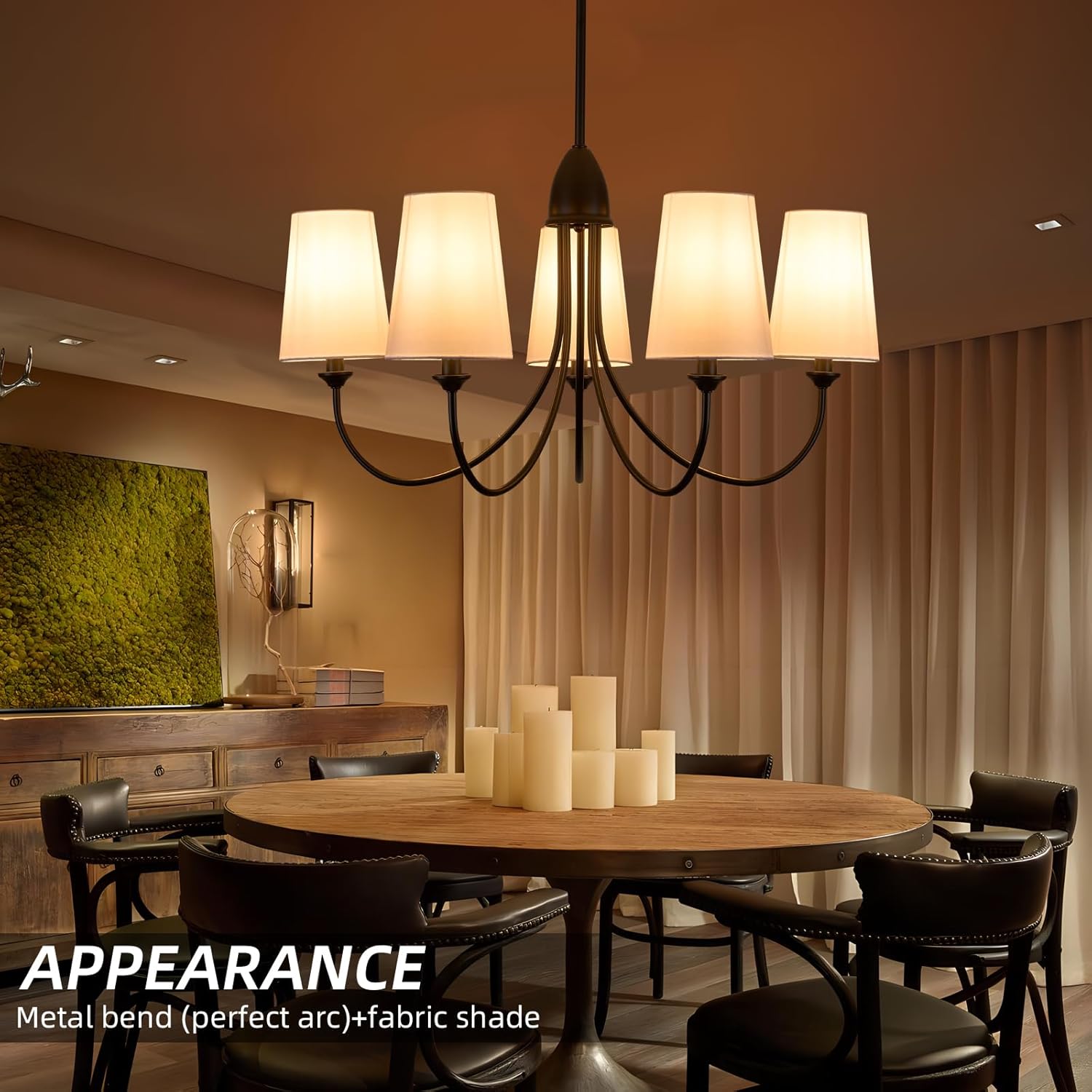 Black Chandelier,5-Light Vintage Farmhouse Chandeliers for Dining Room with White Fabric Shade,30" Modern Industral Chandelier Light Fixture for Bedroom Foyer Porch Living Room Kitchen entryway