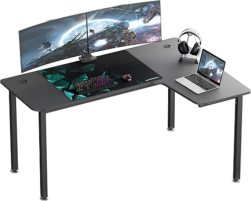 EUREKA ERGONOMIC Escritorio de computadora en forma de L de esquina negra de 60 pulgadas, para oficina en casa, juegos, estudio, mesa de escritura,
