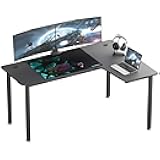 60 Inch Black Corner L Shaped Computer Desk, Home Office Gaming Study Work Writing Table Long Large Sturdy Workstation Simple Modern with Metal Legs, Right Side