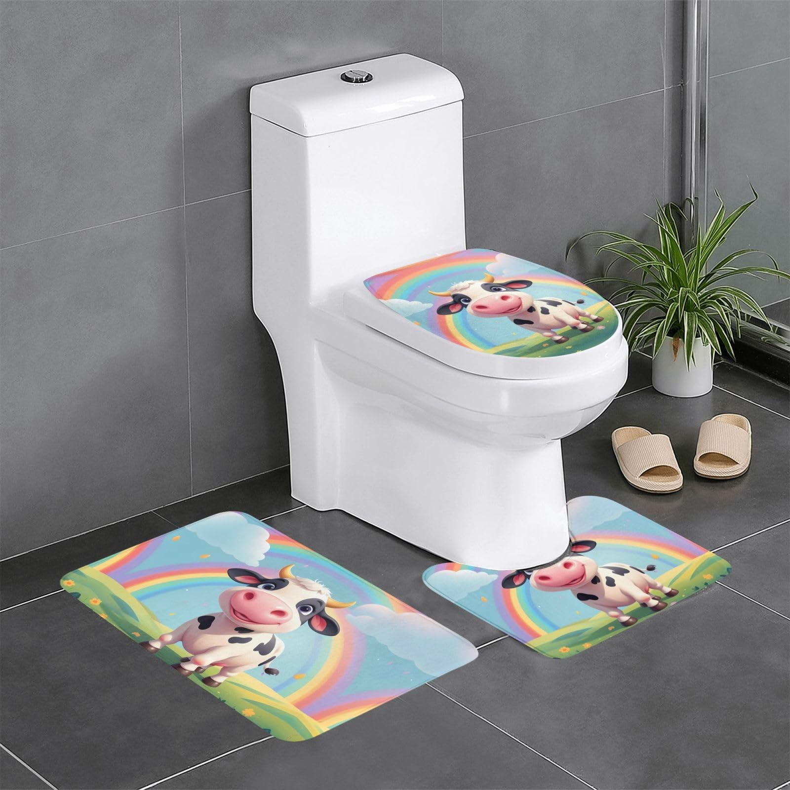 Tapis de salle de bain anti-glissade lot de 3 pour éviter les sols mouillés aux WC et lavabo