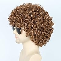 Vista 26 de Topcosplay Pelucas para hombre, peluca afro de discoteca hippies de los años 70 y 80, pelucas cortas y rizadas para hombre, pelucas rubias mezcladas