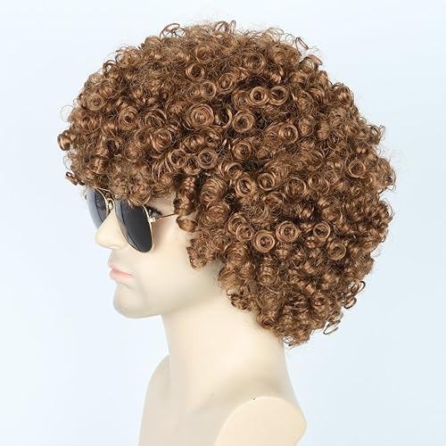 Miniatura 26 de Topcosplay Pelucas para hombre, peluca afro de discoteca hippies de los años 70 y 80, pelucas cortas y rizadas para hombre, pelucas rubias mezcladas