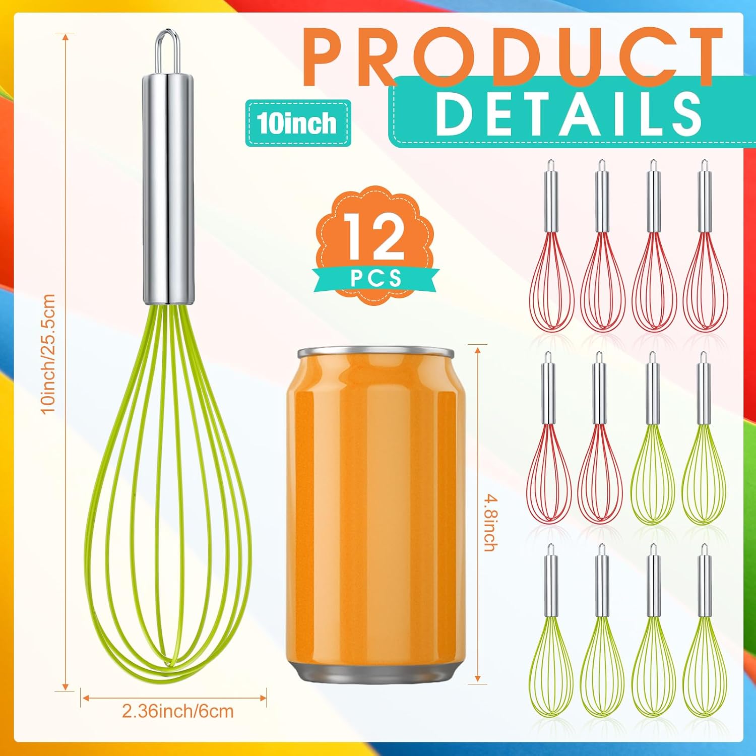 FoldTier 12 Pcs Christmas Balloon Whisks 10 Inch Silicone Steel with Handle image 2