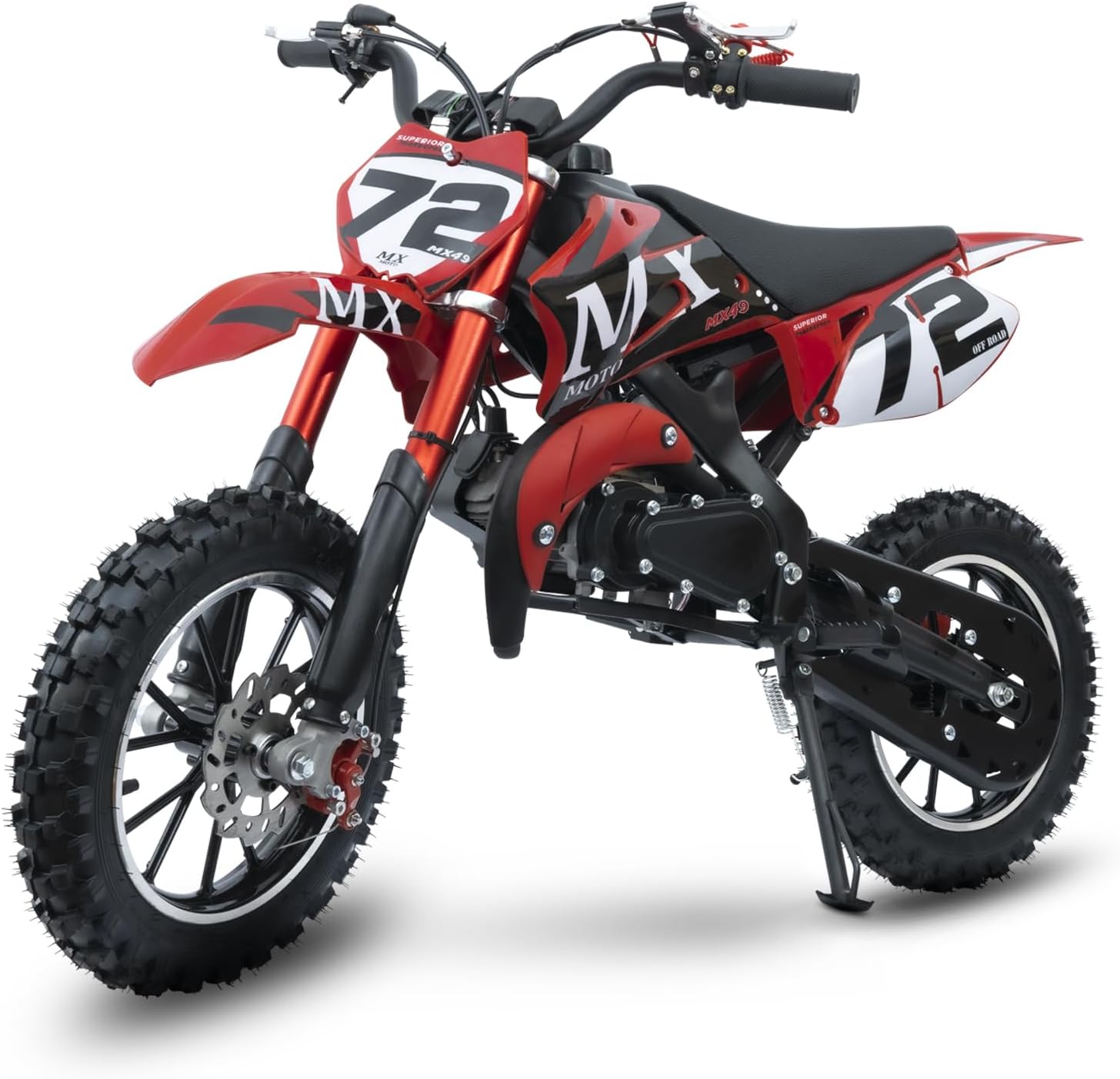 Kids Dirt Bike 50cc Gas Powered 2-Stroke, Mini Dirt Bike with Inverted Front Fork, Dual Hydraulic Disc Brakes, 24 MPH Max Speed, 19 Mile Range, Easy Pull Start, Off Road Pit Bike for Kids, Red