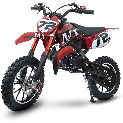 Kids Dirt Bike 50cc Gas Powered 2-Stroke, Mini Dirt Bike with Inverted Front Fork, Dual Hydraulic Disc Brakes, 24 MPH Max Speed, 19 Mile Range, Easy Pull Start, Off Road Pit Bike for Kids, Red