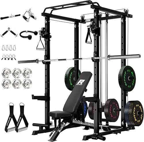 Miniatura 10 de RitFit Multi-Function Garage & Home Gym Package Includes 1200LBS Power Cage PPC03/P3 with Cable Crossover System, Weight Bench, Olympic Barbell