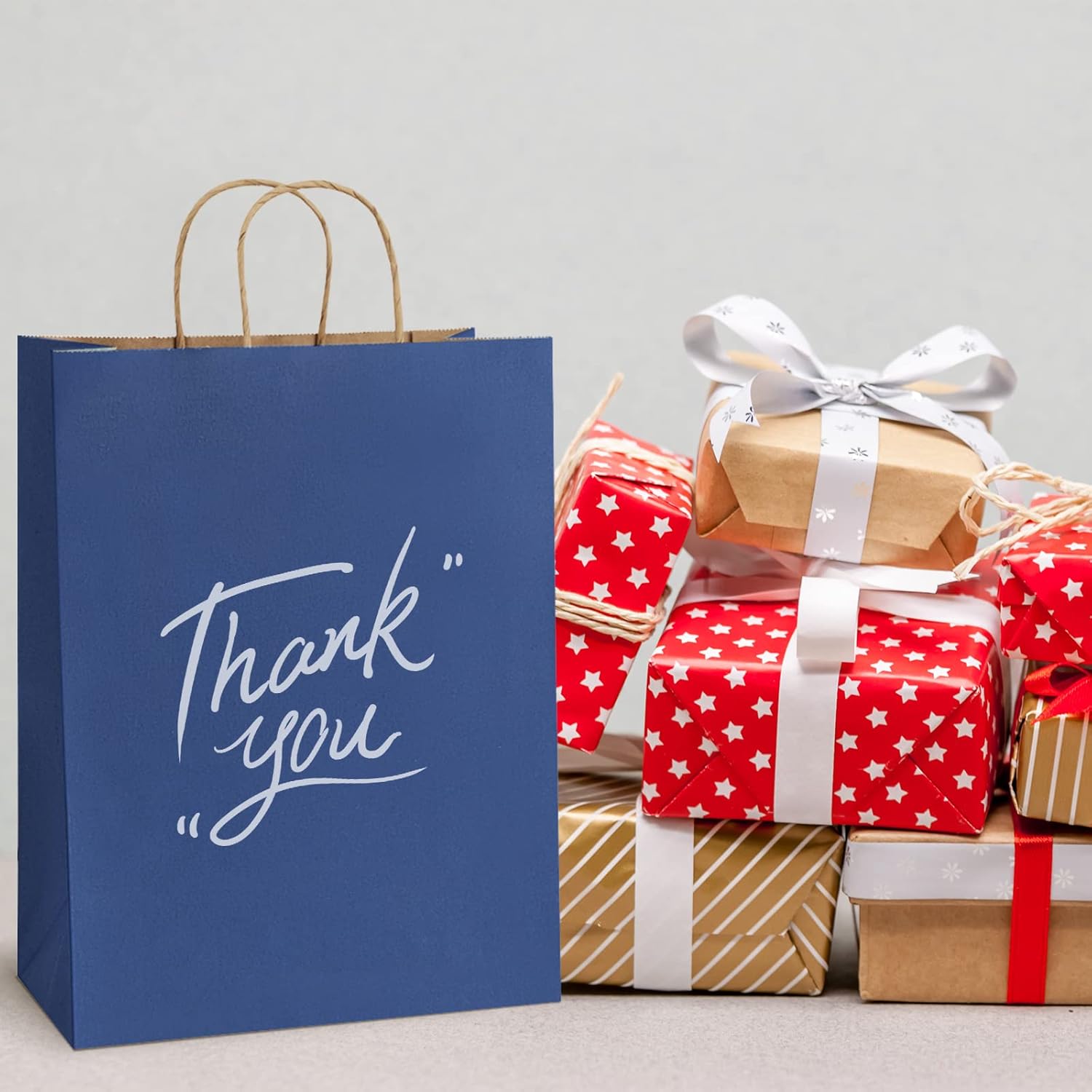 BagDream Navy Blue Gift Bags 13x7x17 50Pcs Large Kraft Paper Shopping Bags with Handles Bulk, for Party Favor, Retail, Merchandise, Grocery, Recycled Paper Sacks - Image 3