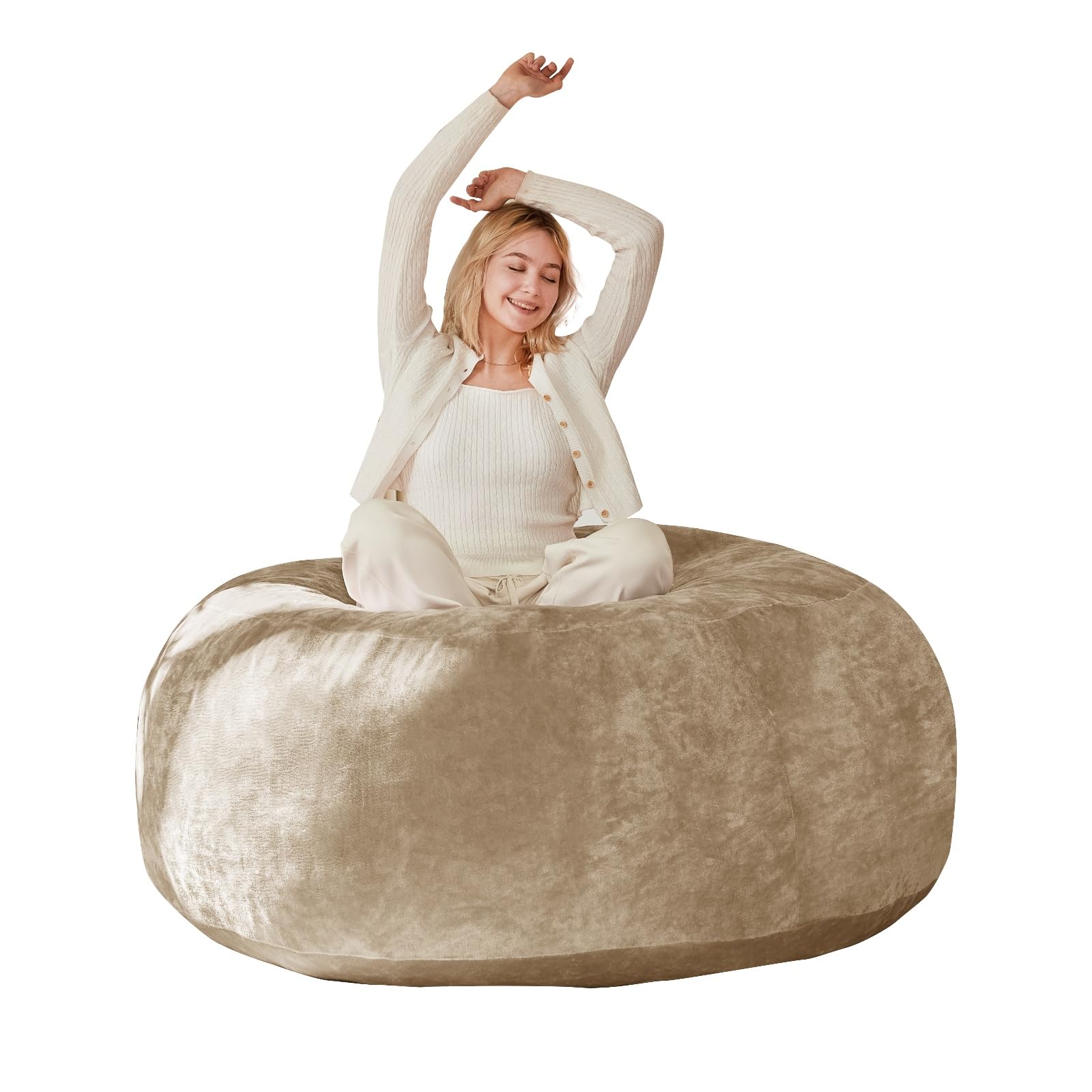 Bean Bag Chair with Plush Faux Fur Cover with Removable CoverBig Bean Bag Chair for Living Room Bedroom (Apricot, 6FT)
