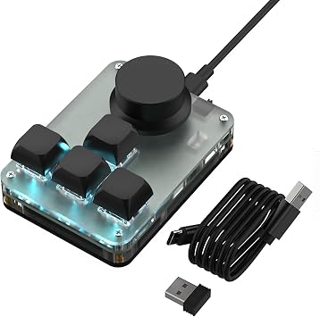 Macro Keyboard, Programmable Keyboard, Left-Hand Device 3 Types of Connection Wired/Bluetooth/2.4G Wireless Connection 4-Key 1-Knob Single-Handed Operation Shortcut Keys Mechanical Red