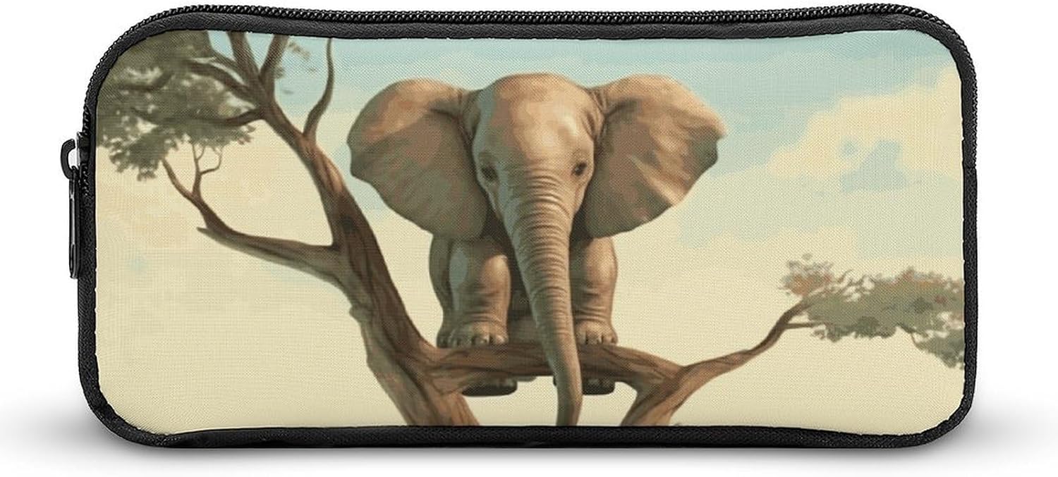 Little Elephant on Tree Pencil Case Large Capacity Pencil Pouch