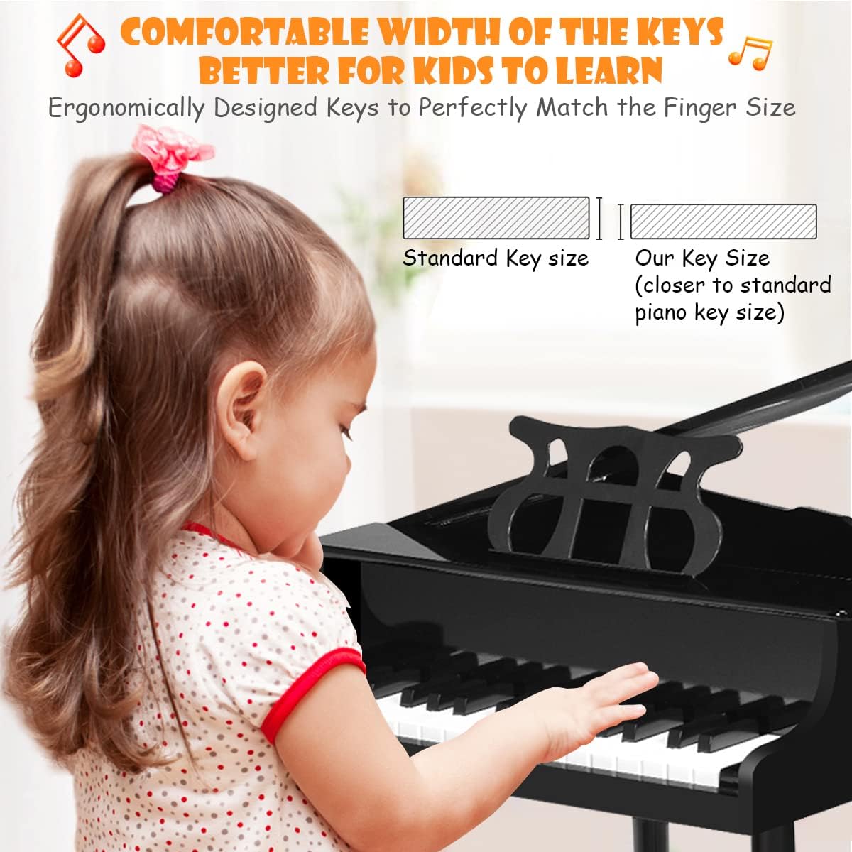 HONEY JOY Classical Kids Piano, 30-Key Mini Grand Piano with Music Stand and Bench, Wooden Musical Instrument Toy w/Lid & Music Rack, Gift for Boys Girls Ages 3+ (4 Straight Leg-Black)