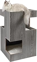 CanadianCat Company Premium Cat Bed, Cat Castle Cat Tower with Wooden Cat Caves, Includes 3 Lounger Cushions, Dark Grey, 50 x 50 x 80 cm