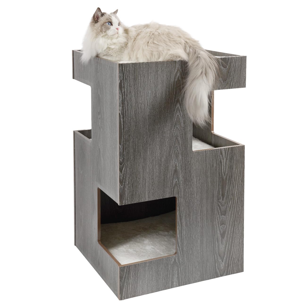 CanadianCat Company | Premium Katzenbett, Katzenhöhle Cat Castle Katzenturm mit Katzenhöhlen aus Holz, inkl. 3 Liegekissen, dunkelgrau, 50 x 50 x 80 cm
