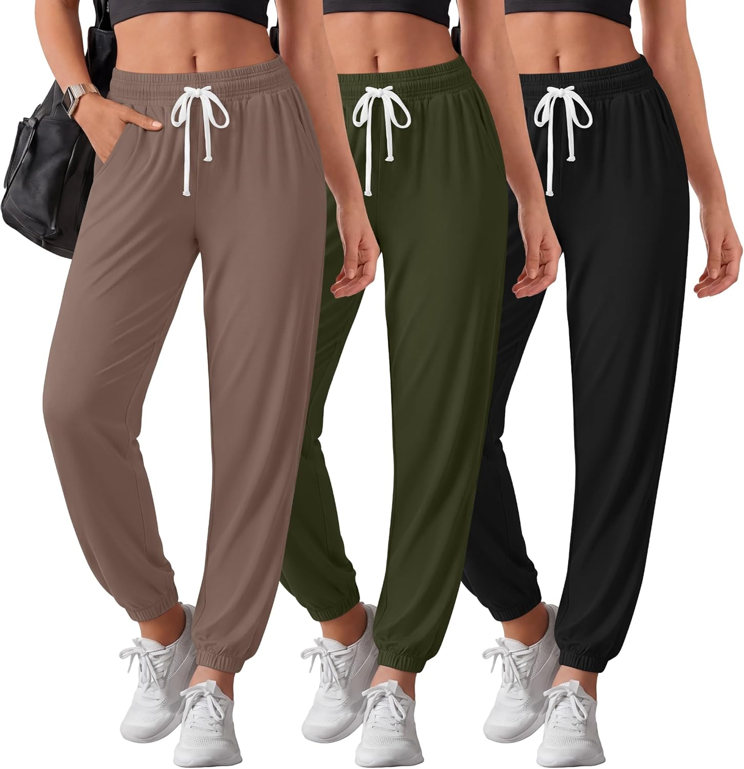 3 Pack Womens Sweatpants Lightweight Joggers Lounge Pants Casual Tapered Cuffs Elastic Drawstring with Pockets